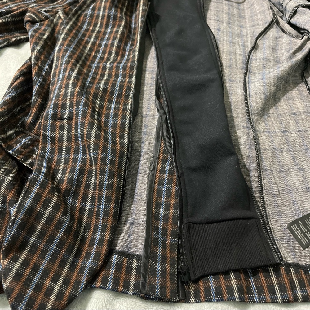 LIVERPOOL Women M Blazer Jacket Removable Hoodie Brown Tan Blue Plaid New Defect - Picture 9 of 16